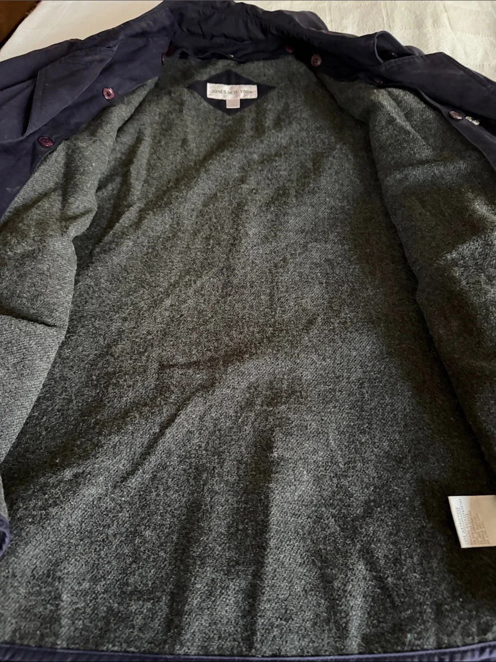 Jones New York Dark Navy Double-Breasted Trench Coat